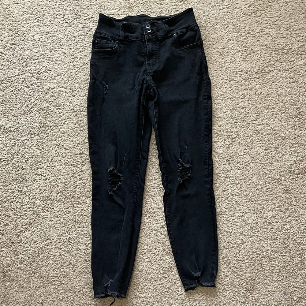 Kendall & Kylie The Ultra Babe Skinny Jean 9/29 Black Distressed High Rise Pant